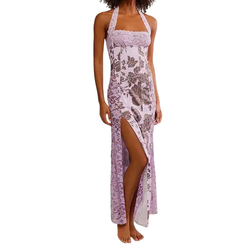 Y2K inspired boho retro Free People Love You Most Lace Halter Maxi Dress size M - Picture 2 of 16